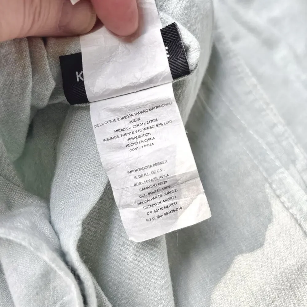 KENNETH COLE Queen Yarn Dyed Mineral Linen Duvet Cover In Sea Glass Coastal